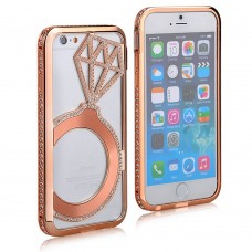 iPhone 6 6s Plus 5.5 - Rose Gold Aluminum Metal Hard Bumper Frame with Glossy Diamond Rhinestone Protective Cover Case